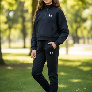 Under Armour Black Women's Track Jogger Pants and half-zip sweatshirt set